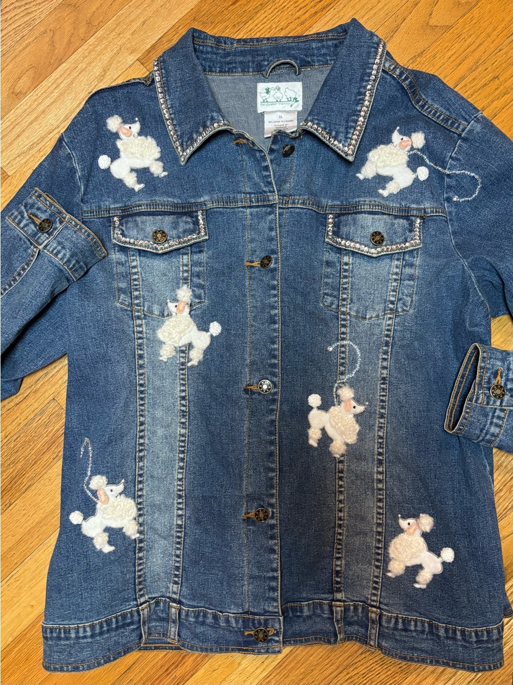 Quacker Factory Denim Poodle and Rhinestone Jean Jacket